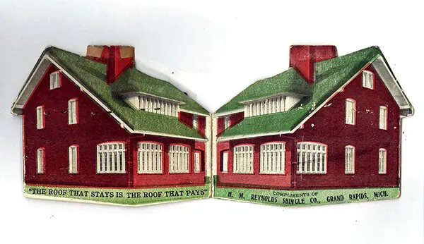 Vintage Protect Preserve Roofing advertisement showing durable shingle roofing with the slogan 'The Roof That Stays Is The Roof That Pays.