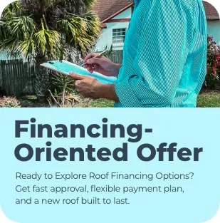 A professional holding a clipboard to discuss flexible options for roof replacement financing made simple.
