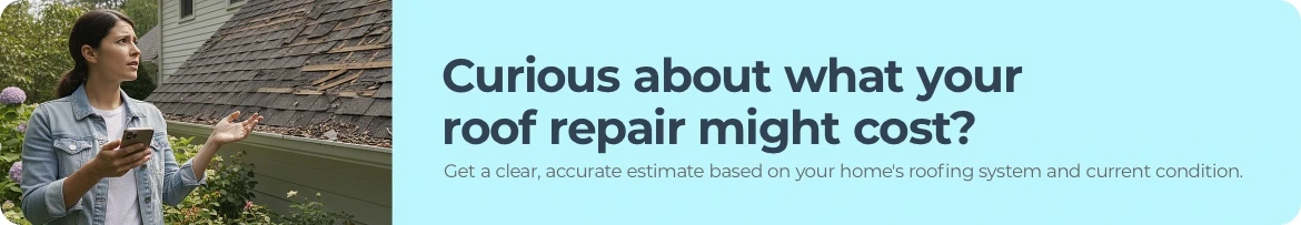 High angle view of a residential roof with various clay tiles, showing areas that may need roof repair services.