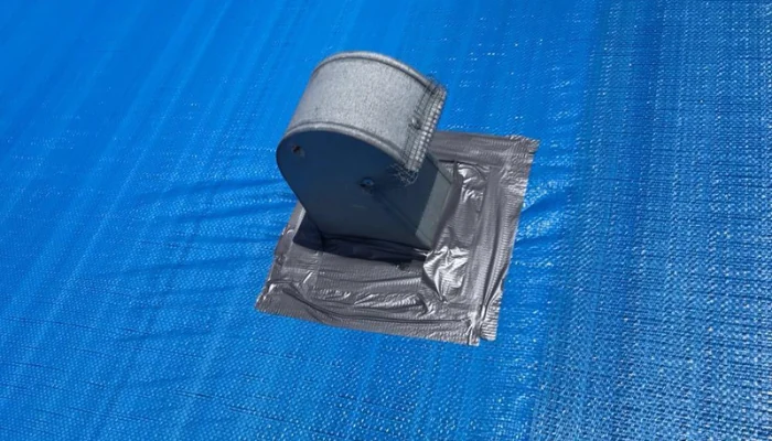 A blue tarp installed on the roof to represent the keyword blue color is cultural.