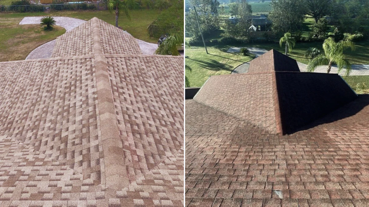 Two roofs side by side to represent the keyword how to make a plan for roof repair.