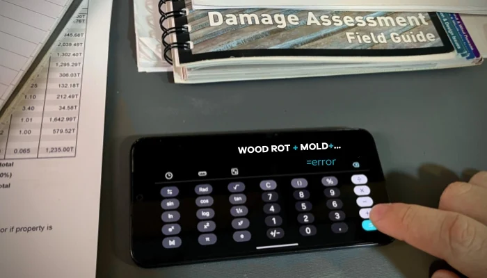 Black calculator on a table and near some papers to represent the keyword leak repair costs.