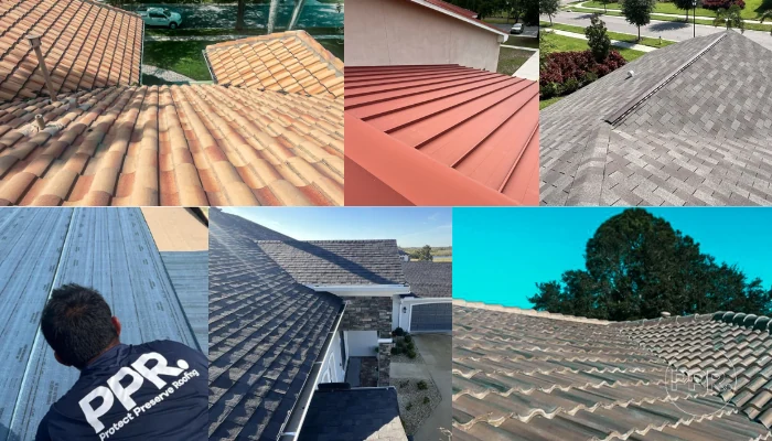 Images positioned side by side to show the materials that make up the roof types to represent the keyword roofing material.