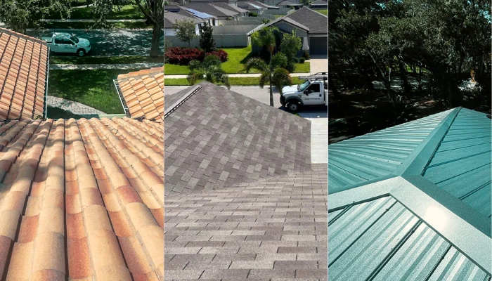 Three types of roofs placed side by side in comparison to represent the keyword types of roofs.