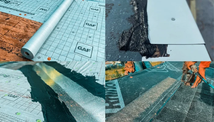 Four images showing the progress of shingle installation to represent the keyword what is residential roofing.