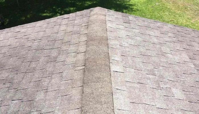 Shingle roof photographed from above to represent the keyword asphalt shingles.