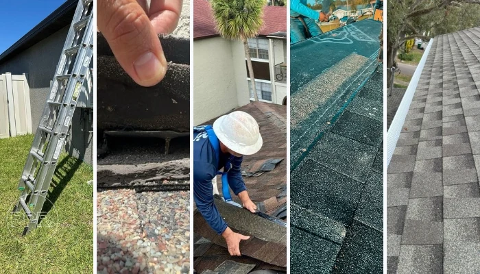 Step-by-step images of how to replace shingles and make repairs to represent the keyword shingle roof repair.