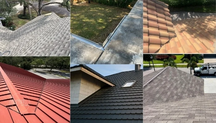Six different roofs placed side by side to represent the keyword shingle roof.