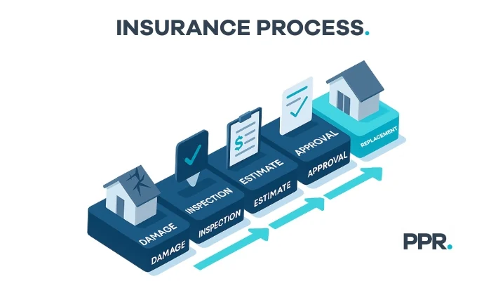 Graphic showing the insurance process to represent the keyword insurance process.