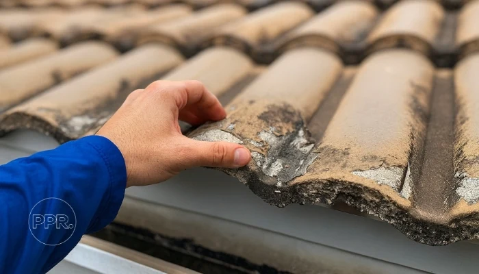 Tile needing repair to represent the keyword tile roof replacement materials.