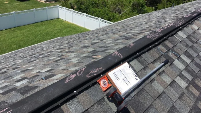Shingle roof with trouble markings to be fixed to represent keyword garage roof tarp size.