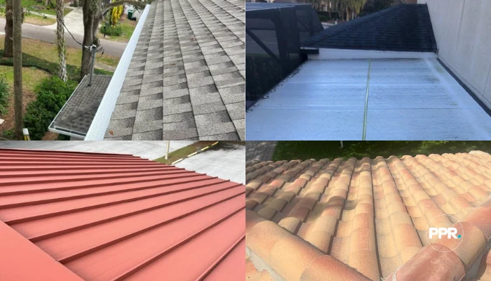 Roofs of different types side by side to represent the keyword roofing materials.